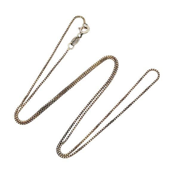 Vintage Italy JJT Sterling Silver 925 Gold-Tone 0.9mm Box Chain Necklace 17.75" - Picture 1 of 3